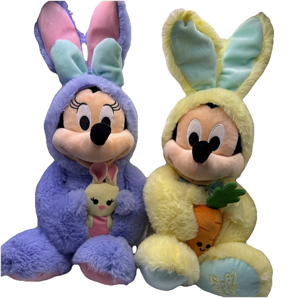 New 2019 Minnie & Mickey Mouse 18" Easter Dress Up Bunny Plush Toy Disney Store